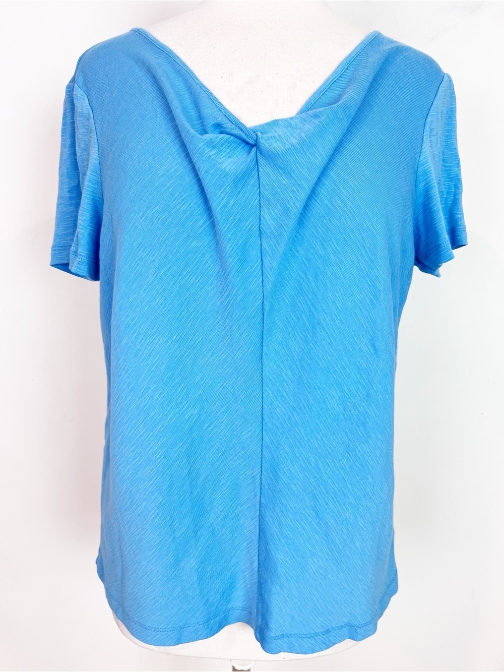 NZT NIC + ZOE BLUE SHORT SLEEVE KNOTTED V-NECK TWIST NECKLINE T-SHIRT SZ LARGE